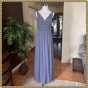 Jenny Packham Blue Chiffon Empire Waist Dress Gown Size 6